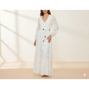 Oversized Lace Jumpsuit Coverup - White -L